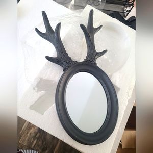 Gray Deer Antler Hanging Mirror with Velvet Back
